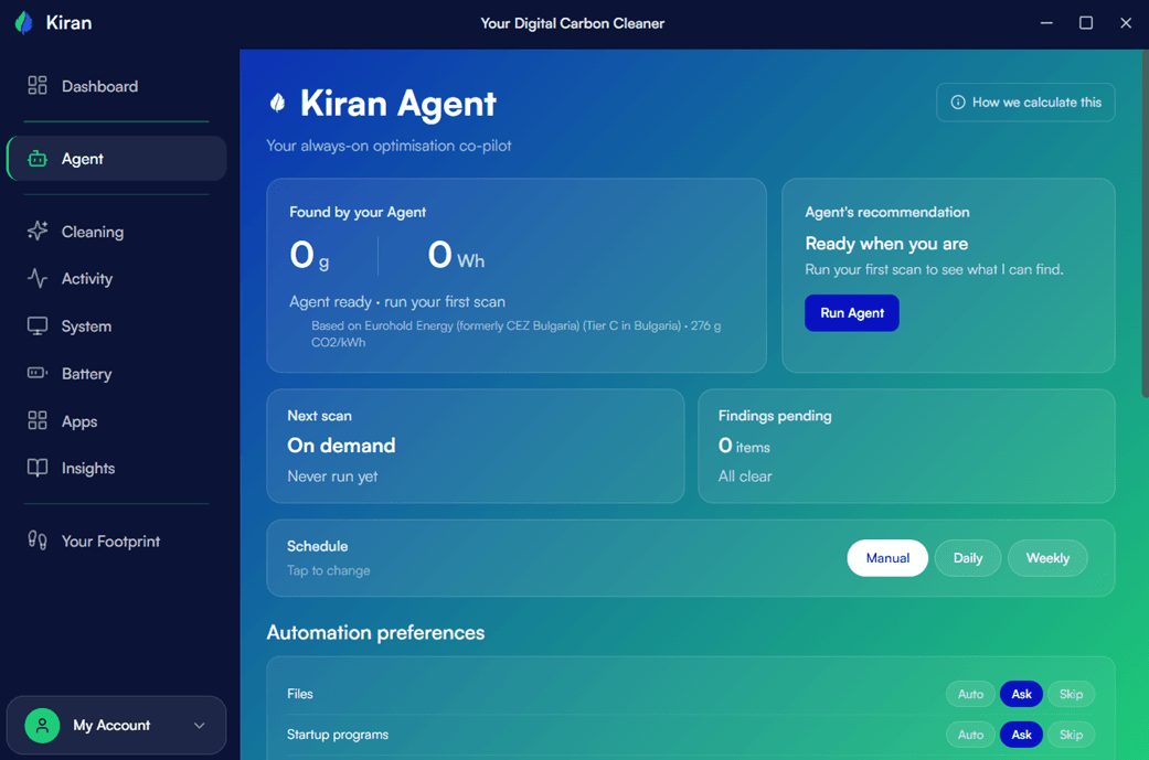 Kiran Agent screen 1
