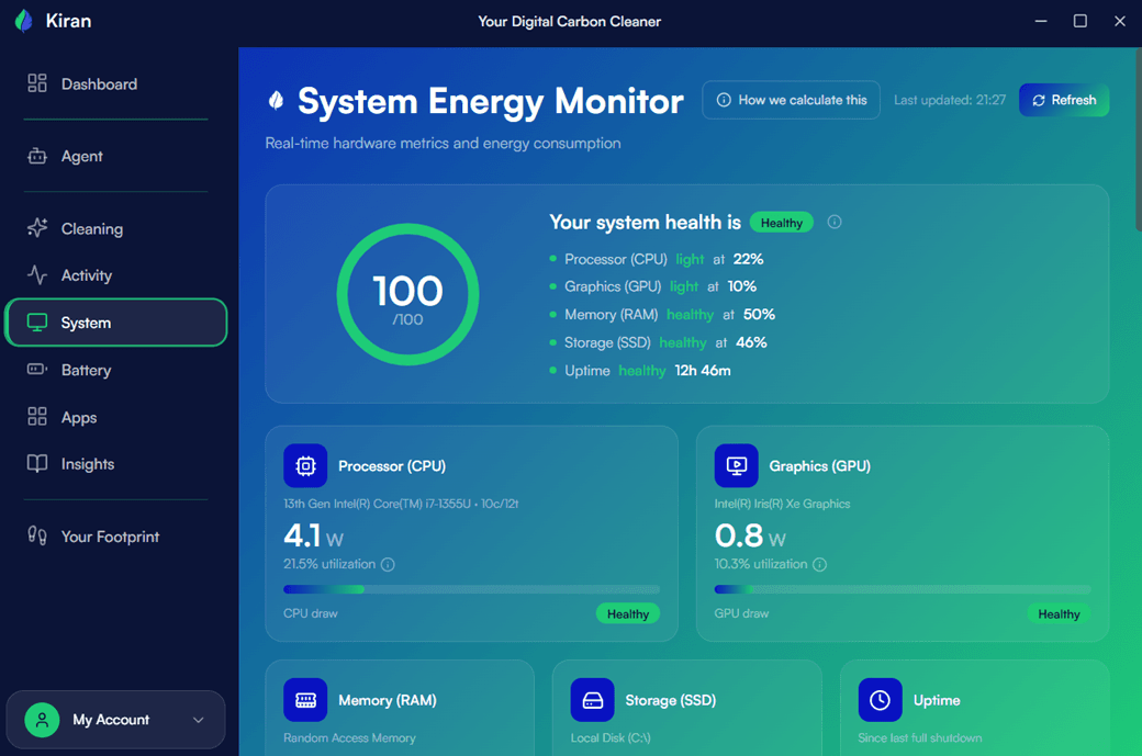 Kiran System screen 1
